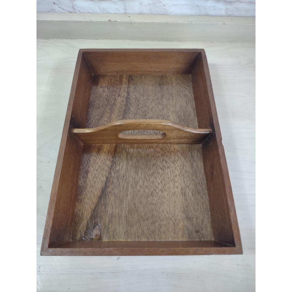 Vintage Wood Handle Divided Cutlery Caddy Primitive Farmhouse Japan 12.5x8.5"